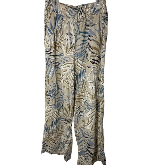 C&C California Tan Leaf Pattern Hawaiian Style Elastic Casual Pants Linen Small - Picture 4 of 6